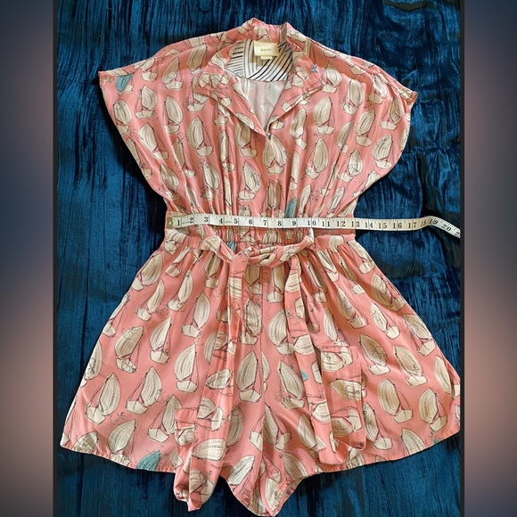 Anthropologie - Nautical Pink and White Short Sleeved Jumpsuit Romper - Small - Picture 8 of 10